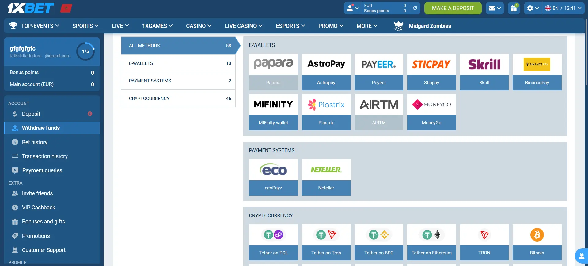 1xBet Withdrawal Methods