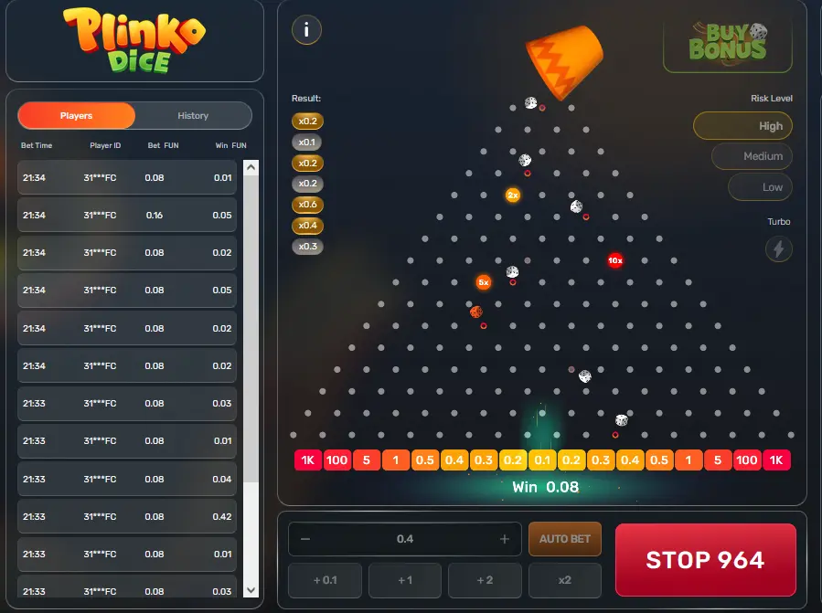 Gameplay Plinko Dice