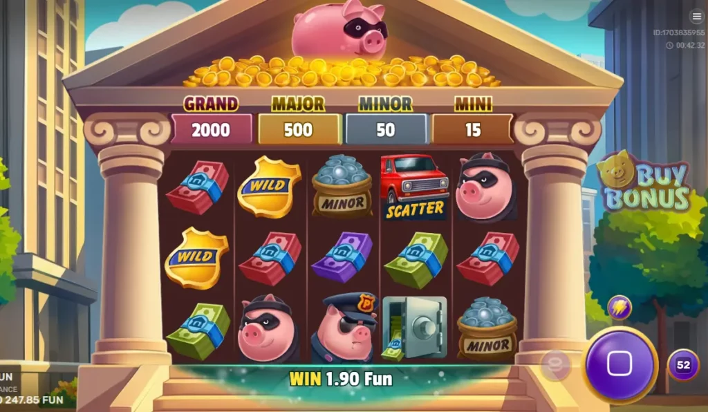 Gameplay in Gangsta Piggy Hold and Win at 1xBet