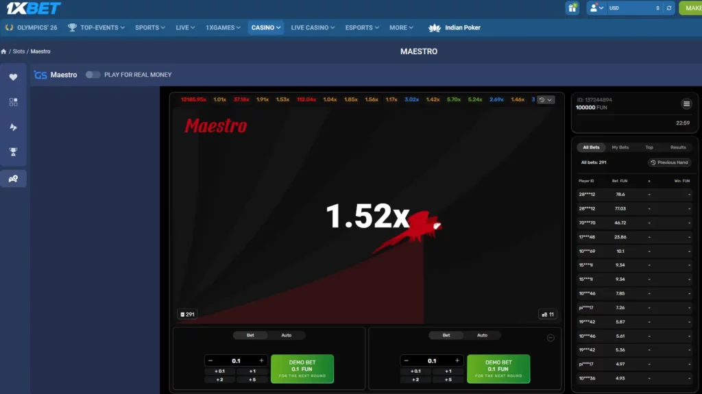 Maestro at 1xBet Casino