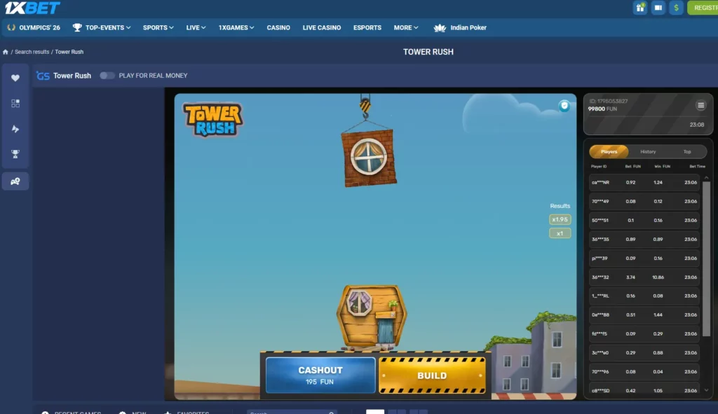 Tower Rush at 1xBet casino